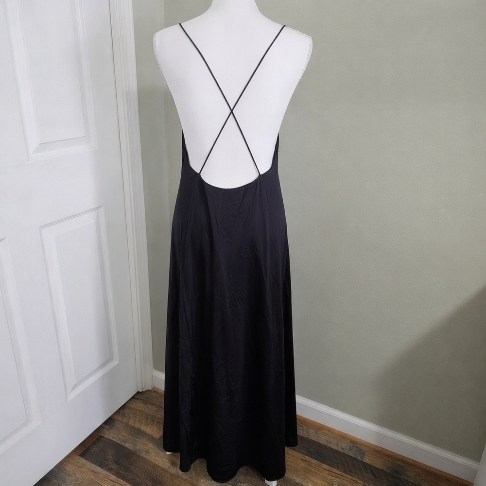 Vintage Shadowline Black Slip Dress Backless Floral Maxi Nightgown 90s Y2K - Picture 6 of 9